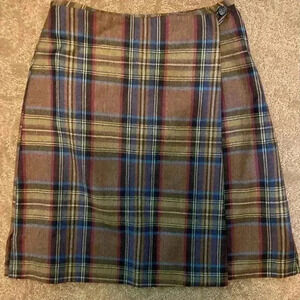 Ann Freedberg Womens Plaid Wool Wrap Multi Colored Skirt 8
